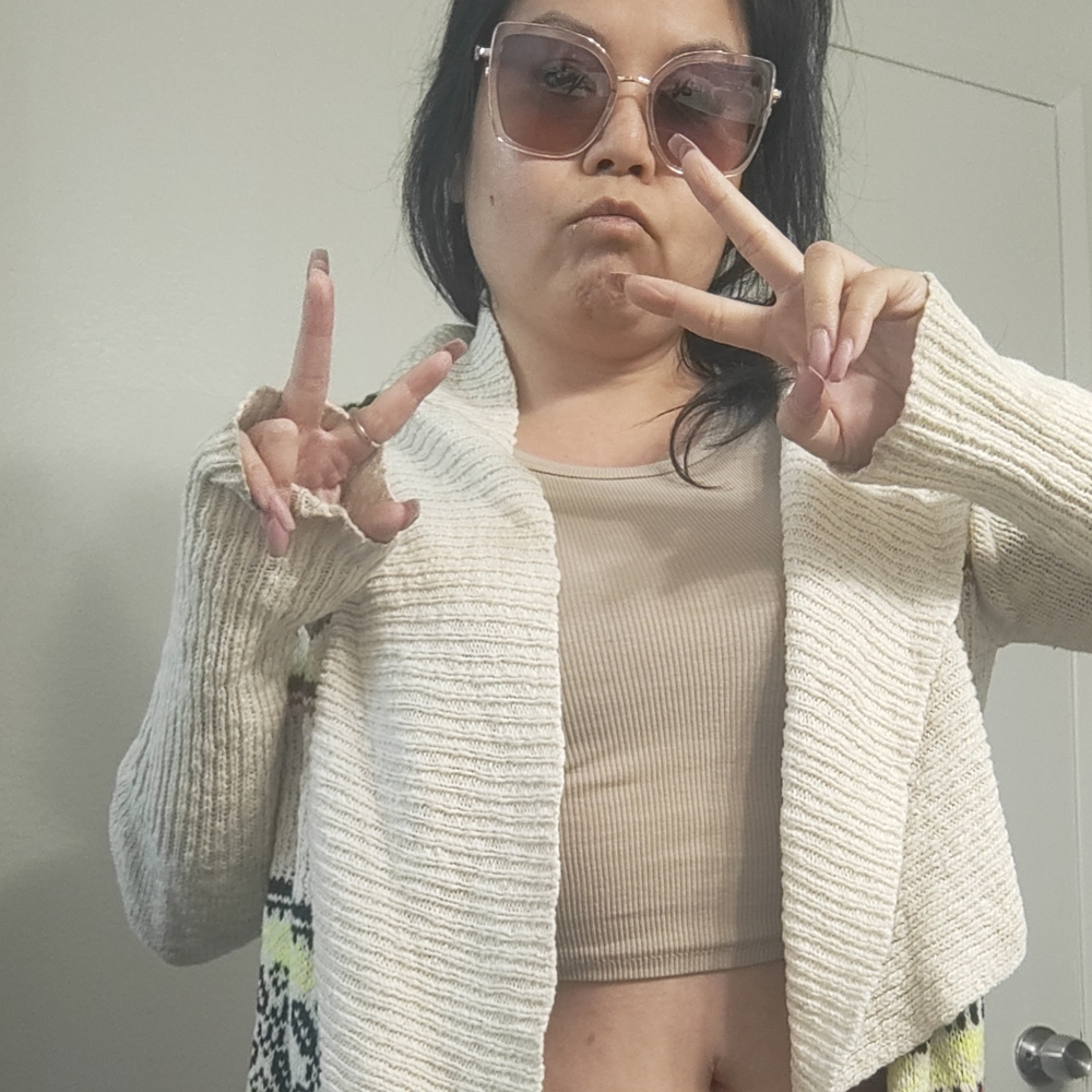 Vera Wang Tribal long fringe sweater